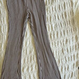 Cider Brown and White Striped Flare Pants